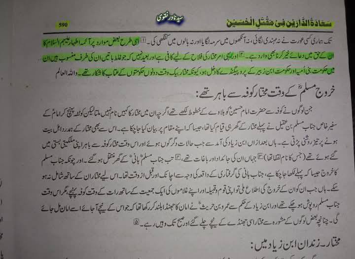 آیت الله العظمی الشیخ محمد حسین نجفی اعلیٰ الله مقامہ حضرت امیر مختار ثقفی ؓ کے بارے میں لکھتے ہیں