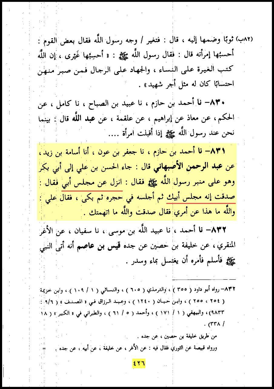 امام حسن (علیه السلام) نے حضرت ابوبکر کو منبر سے اتار دیا