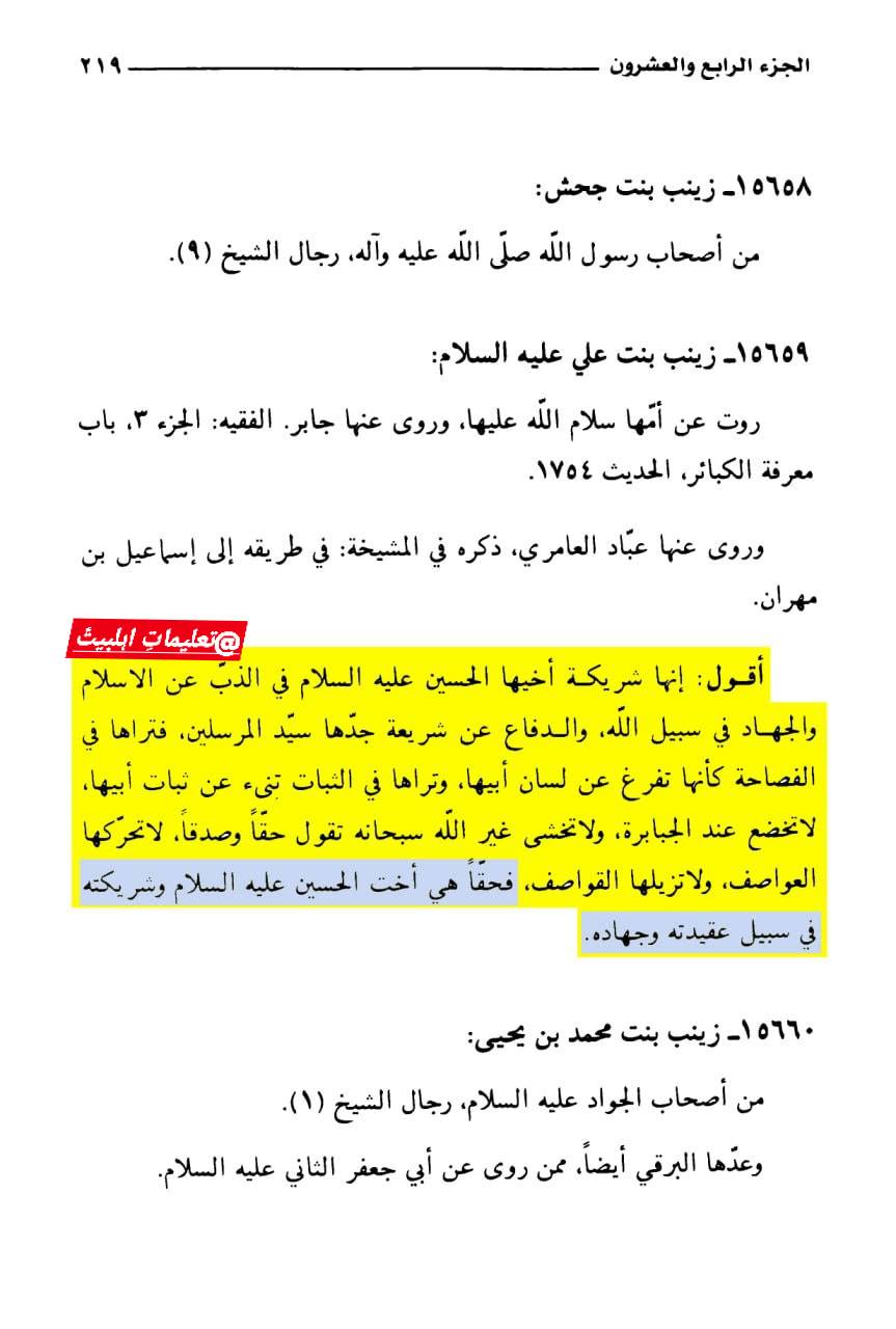 حضرت زینب سلام اللہ علیہا، امام حسین علیہ السلام کی شریک تھیں اسلام اور شریعت کے دفاع میں