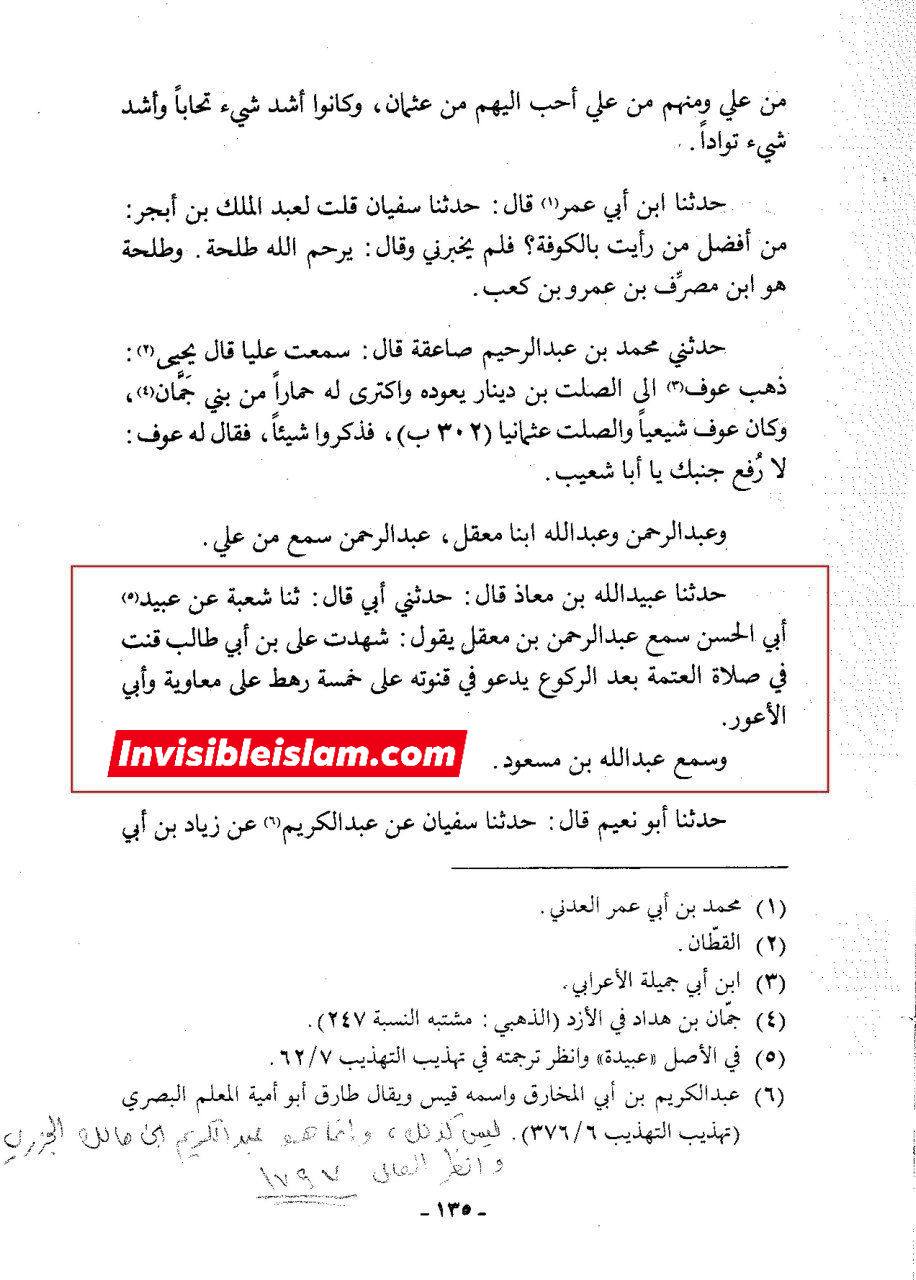 حضرت علی علیہ السلام کی طرف سے معاویہ اور اس کے ساتھیوں پر لعنت
