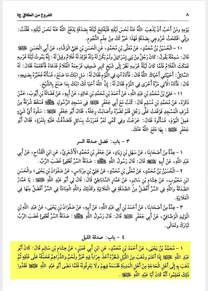 امام جعفر الصادق ع رات کے وقت لوگوں کے گھروں میں راشن پہنچاتے تھے اور ان کی امداد کرتے تھے ۔