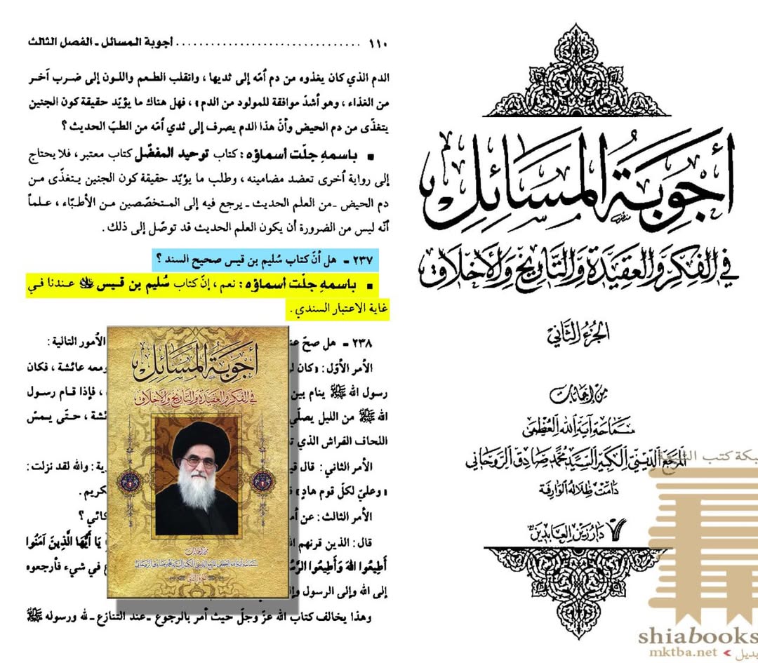 آیت اللہ العظمیٰ سید روحانی حفظہ اللہ کی کتاب سلیم بن قیس رضی اللہ عنہ کے بارے میں رائے