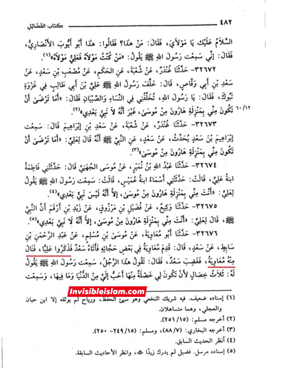 معاویہ کا سعد بن ابی وقاص کی موجودگی میں حضرت علی علیہ السلام کی توہین و گستاخی
