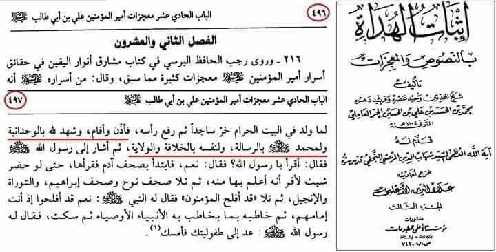 مولا علیؑ جب خانہ کعبہ میں تشریف لائے تو سجدہ کِیا ، اور اللہ کی توحید، رسول اللہؐ  کی رسالت اور اپنی خلافت و ولایت کی گواہی دی