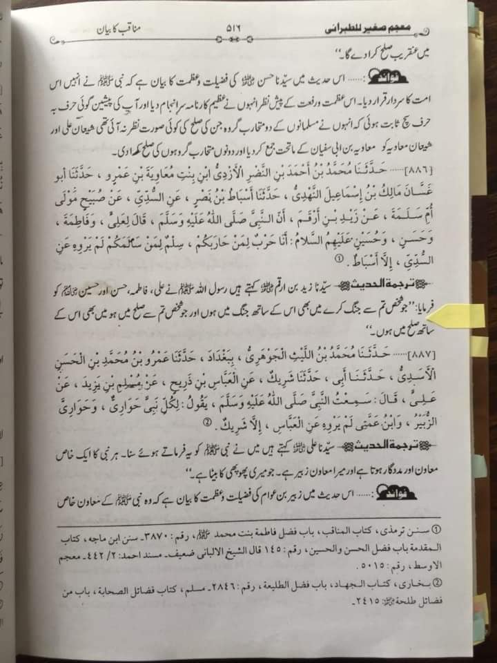 أَنَا حَرْبٌ لِمَنْ حَارَبَكُمْ، وَسِلْمٌ لِمَنْ سَالَمَكُمْ