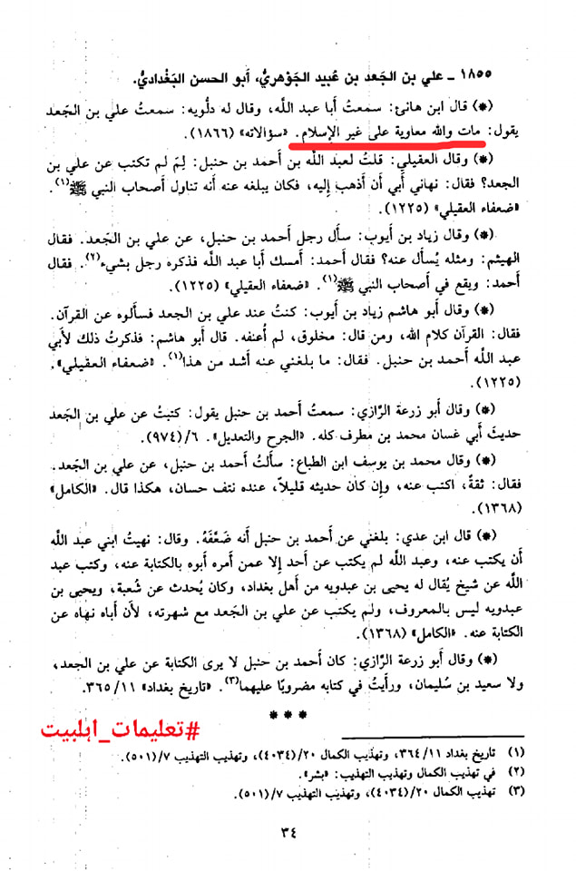 حديثٌ صحيحٌ صريحٌ في أن معاوية يموت علي غير ملة الإسلام