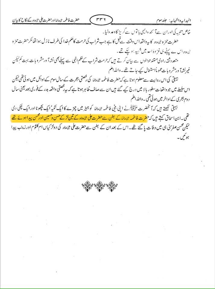جناب سیدہ زھراء ص کے ٣ صاحب زادے تھے
