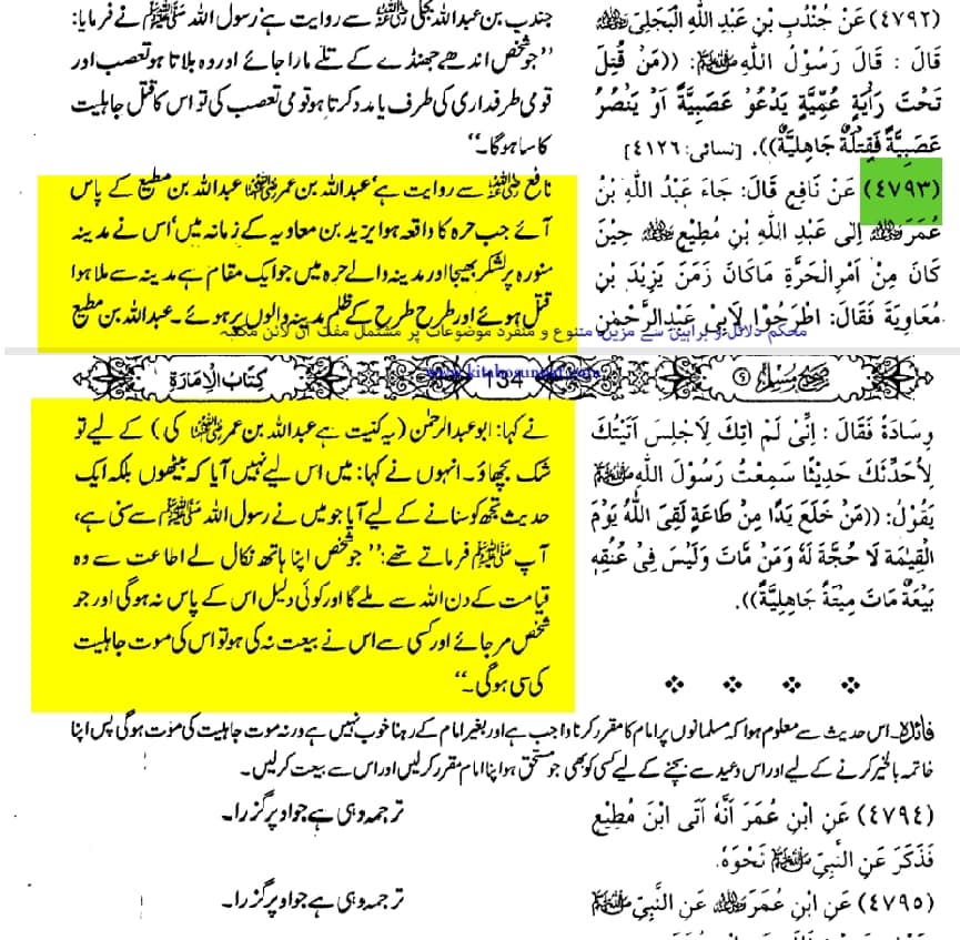 عبداللہ بن عمر نے یزید بن معاویہ کی بیعت کر کے اسکو اللّٰه اور رسول ﷺ کی بیعت قرار دیا
